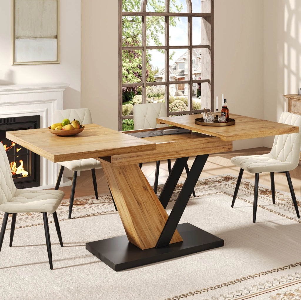 Tavolo da pranzo 120x75x75.5 cm; estensibile fino a 160 cm; MDF e metallo; colore naturale
