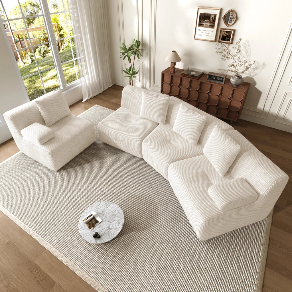 DIVANO modulare 4 posti in corduroy beige chiaro 311 x 90 x 65 cm