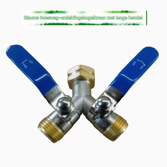Splitter per tubi di giardino in ottone, Y-ventilatore per tubi con Y-ventilatore e maniglia lunga per alta circolazione, splitter con vite (blu).