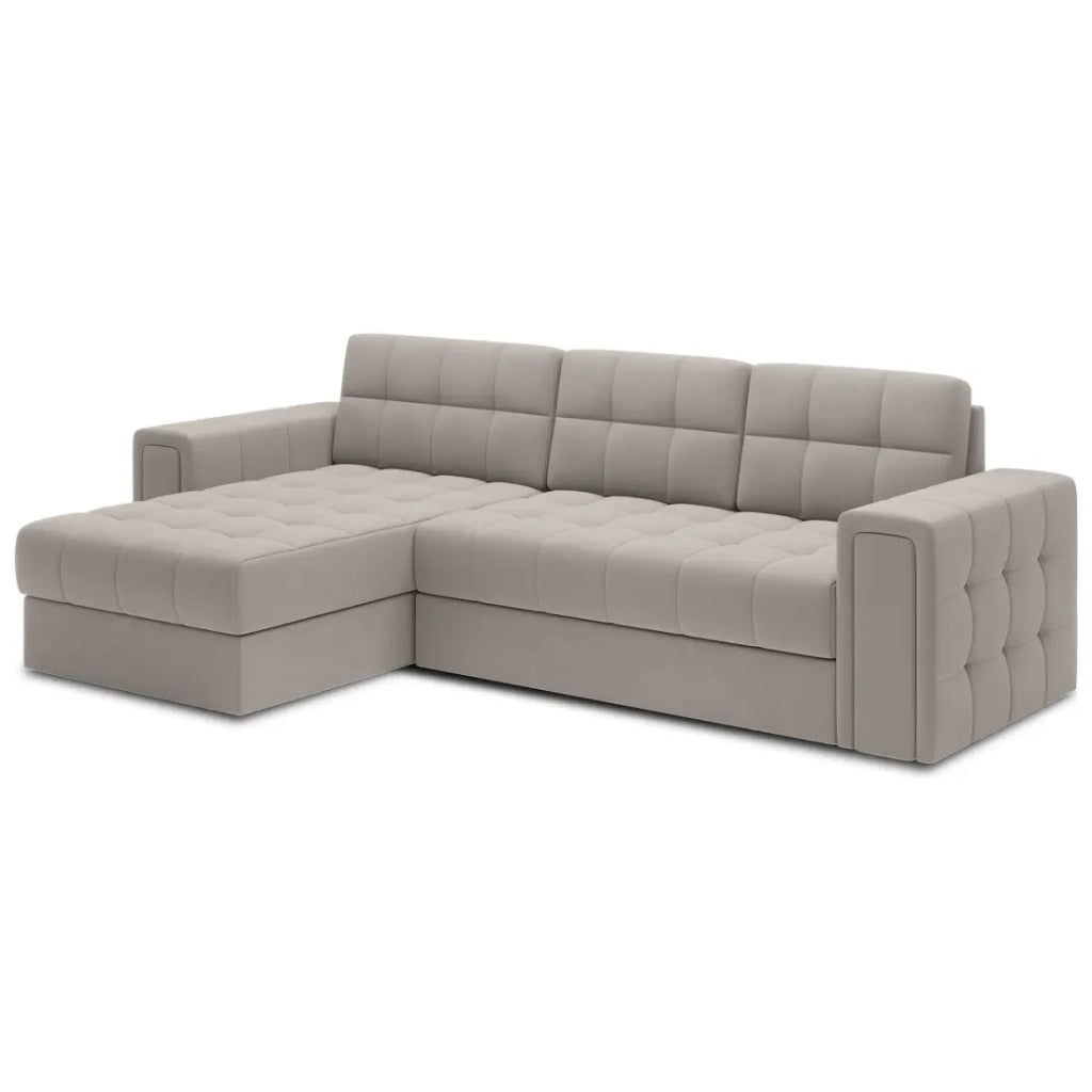 Divano angolare trasformabile KAPITARA beige reversibile con vano contenitore