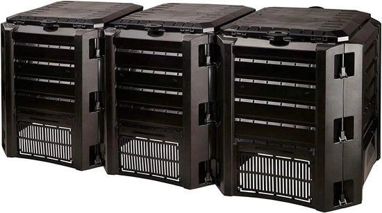 Compostatore 82 x 60 x 30 cm nero - Contenitore di compost per esterno - Materiale plastico duraturo - Grande capacità - Contenitore di compost con coperchio