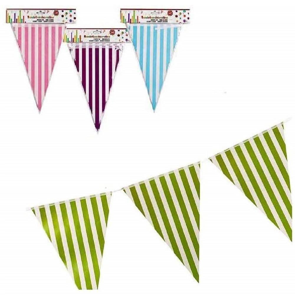 Trade Shop - Set 3 Pz. Festoni Bandierine Righe Colorate 10 Bandierine Ciascuno Feste Party - Azzurro