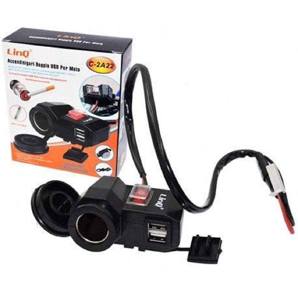 Trade Shop - Presa Accedisigari Con Doppia Porta Usb Per Moto Motocicletta Scooter Auto C-2a22 -