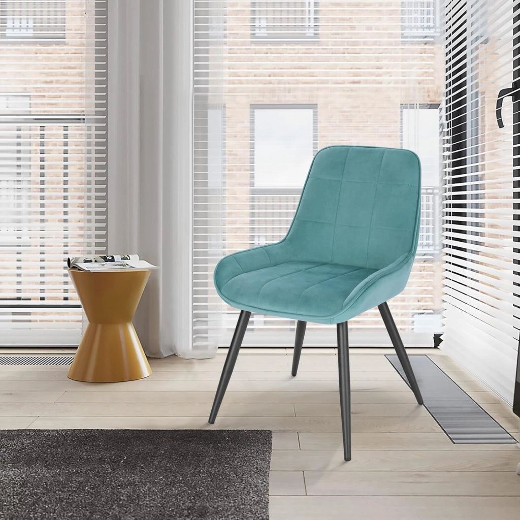 Set di 4 Sedie da Pranzo con Schienale Curvo, Sedie Ergonomiche in Velluto e Metallo, Poltroncina imbottita per Salotto, Ufficio, Camera da Letto, Turchese BH331ts-4