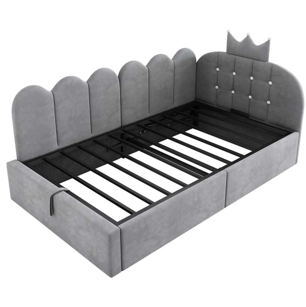 Letto da giorno 90x200 cm con contenitore idraulico; velluto grigio