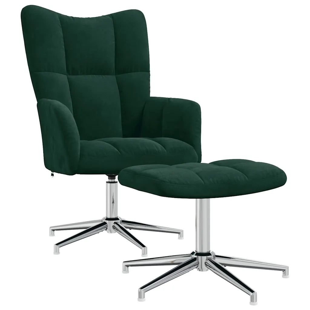Poltrona Relax con Poggiapiedi Verde Scuro in Velluto
