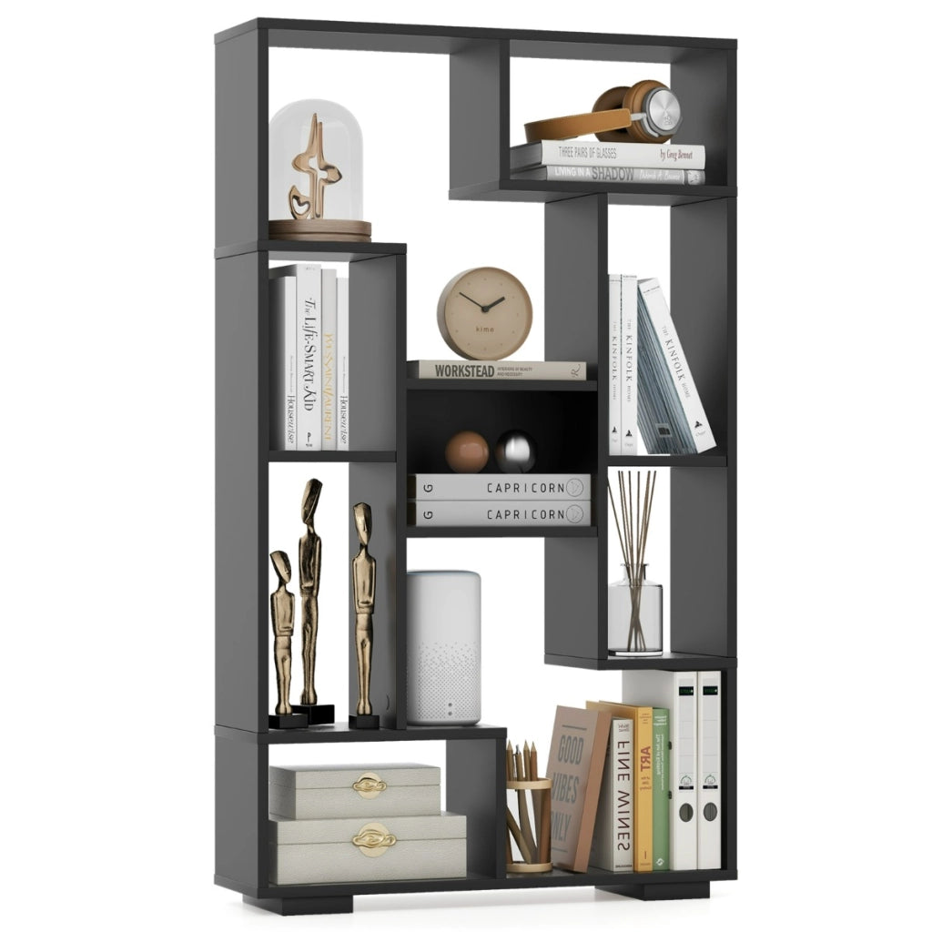 Scaffale per libri alto 120cm con ripiani aperti-Libreria geometrica con kit anti-ribaltamento per ufficio Nero