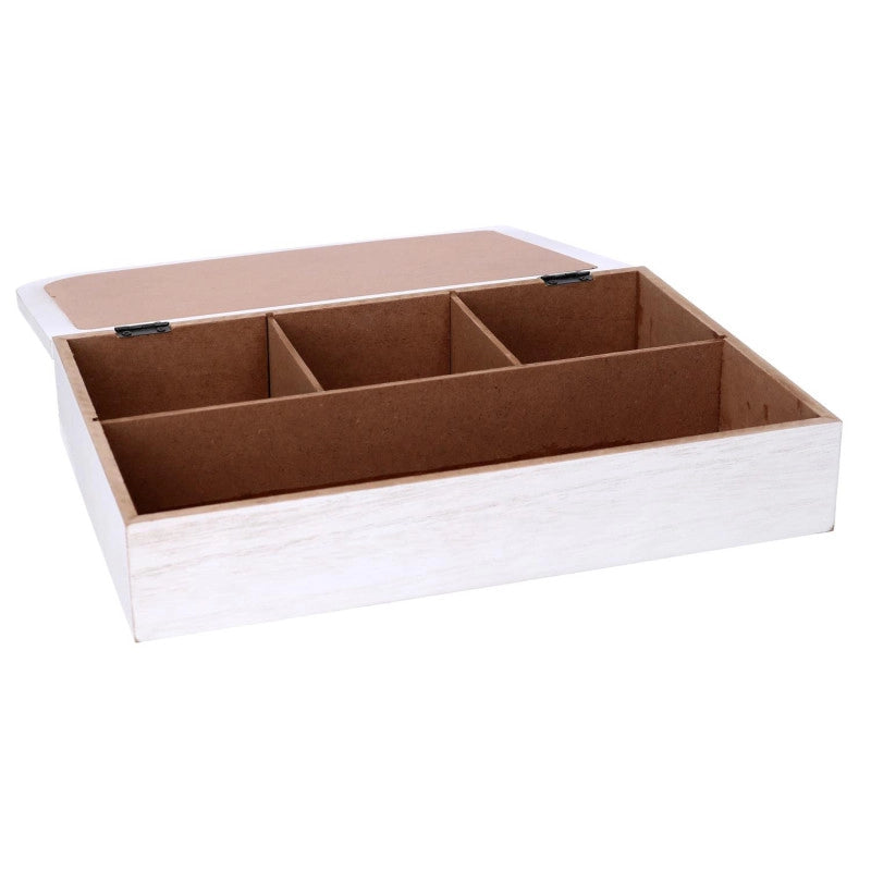 Scatola portathe legno bianco rettangolare cm 20x6x29