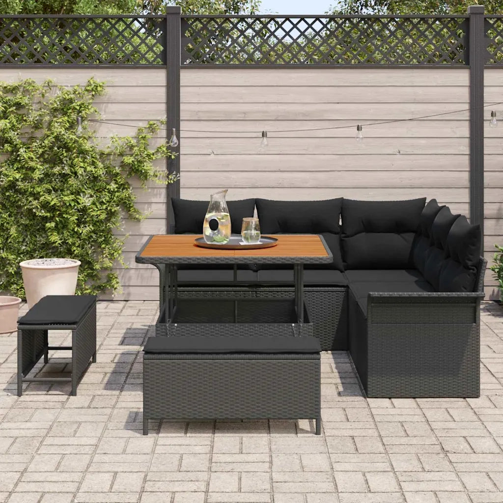 Set Divano da Giardino con cuscino 8 pcs Nero polyrattan