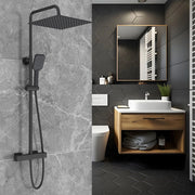 Miscelatore termostatico doccia con soffione 30x30cm e doccetta 25x10cm, colonna doccia cilindra nero