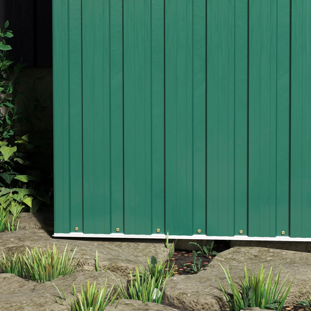 Casetta Porta Attrezzi con Tetto Inclinato e Porta Scorrevole 163x89x182 cm in Acciaio Zincato Verde