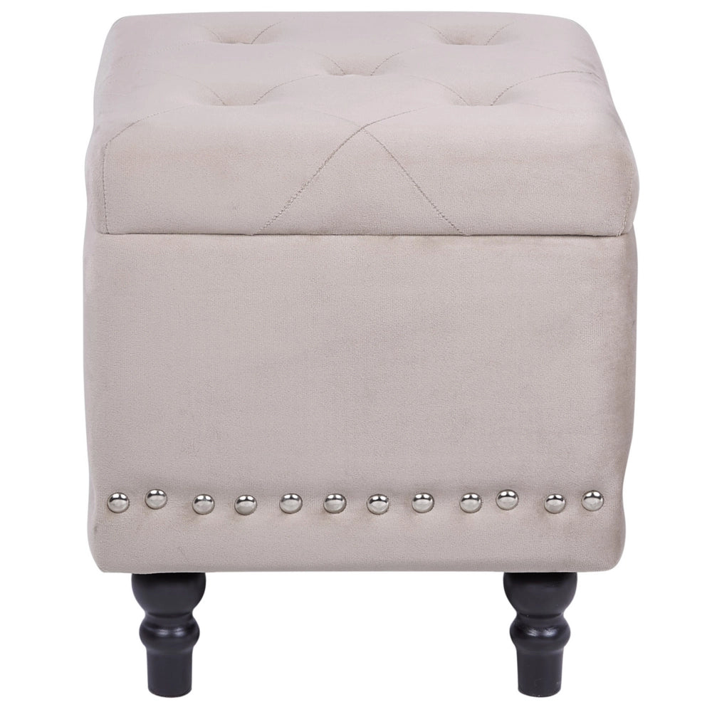 Poggiapiedi Rivestimenti in velluto beige Sedile con rivestimento a testa di chiodo trapuntato