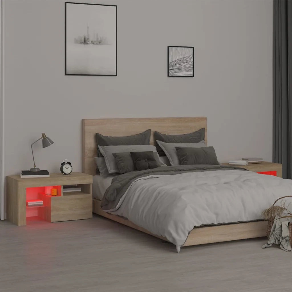 Comodini 2 pz con Luci a LED Rovere Sonoma 70x36,5x40 cm 3152772
