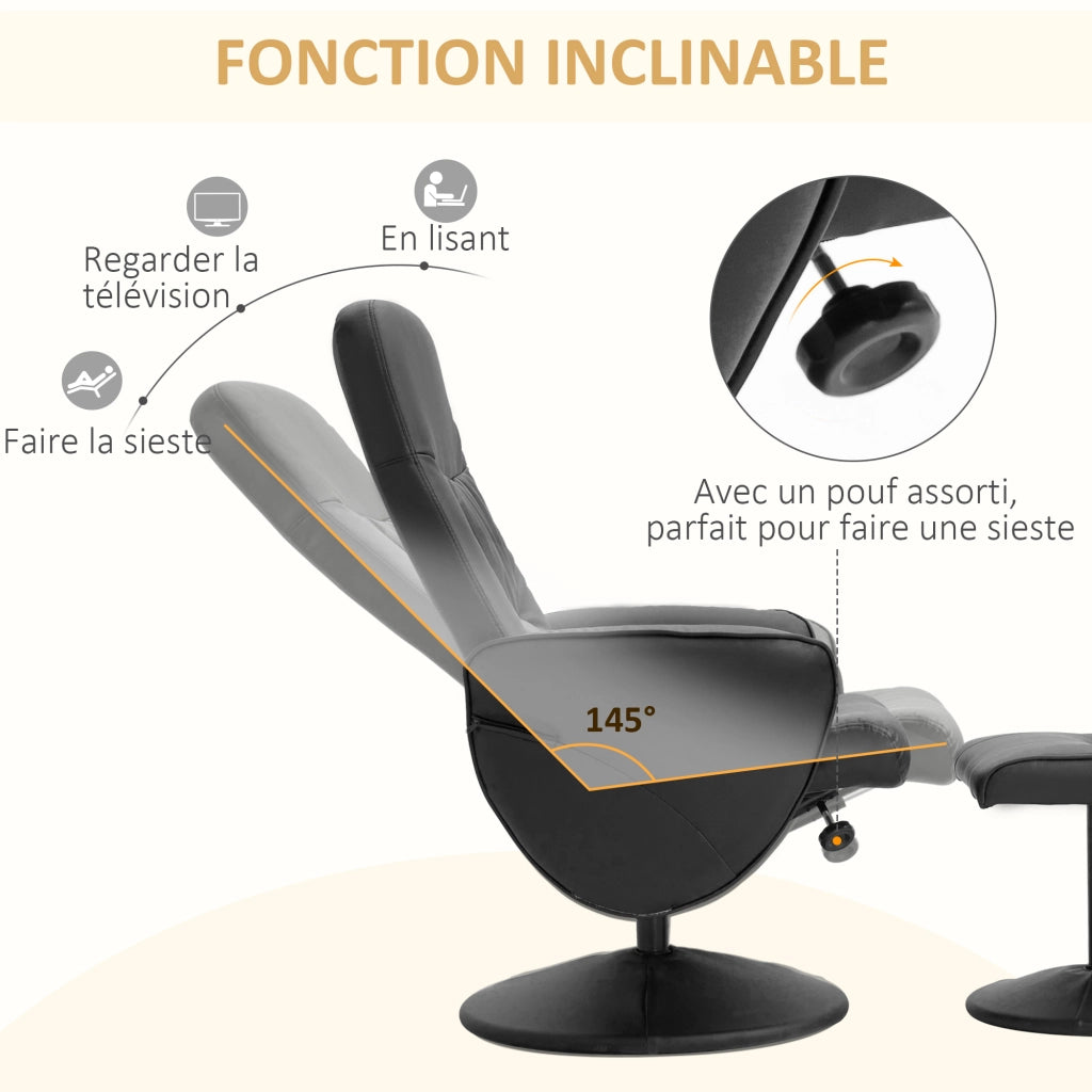 Poltrona relax girevole 360¡ã con poggiapiedi e schienale reclinabile ¨C zephmum ¨C nero metallo