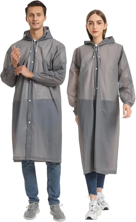 Poncho impermeabile per adulti - Impermeabile poncho da indossare - Set da 2 - Poncho impermeabile - Con cappuccio e maniche - Poncho impermeabile riutilizzabile - Adatto per campeggio, emergenze, viaggi - Impermeabile poncho - colore grigio