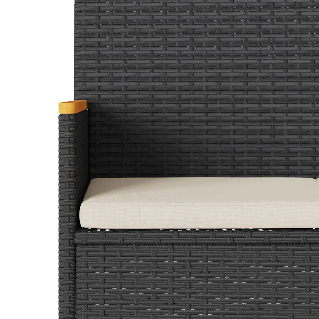 Panca da Giardino a 3 Posti-Sgabello-Panca da esterno con Cuscini Nera in Polyrattan