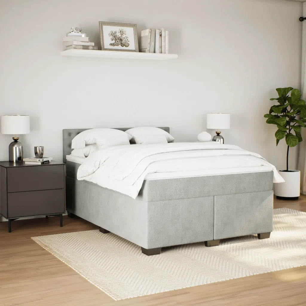 Giroletto a Molle con Materasso Grigio Chiaro 160x200cm Velluto