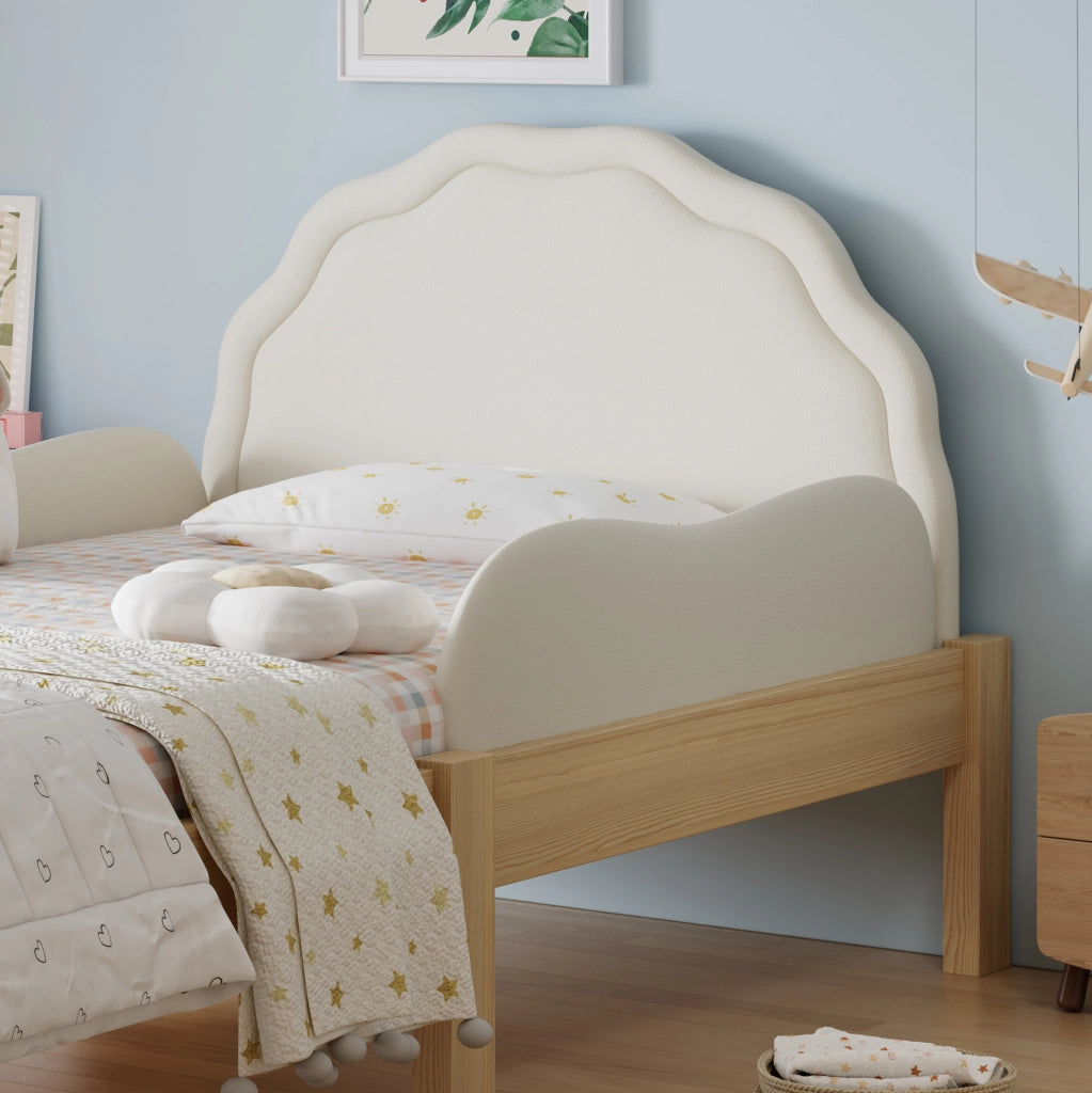Letto singolo per bambini imbottito con sponde laterali 90x200 cm beige