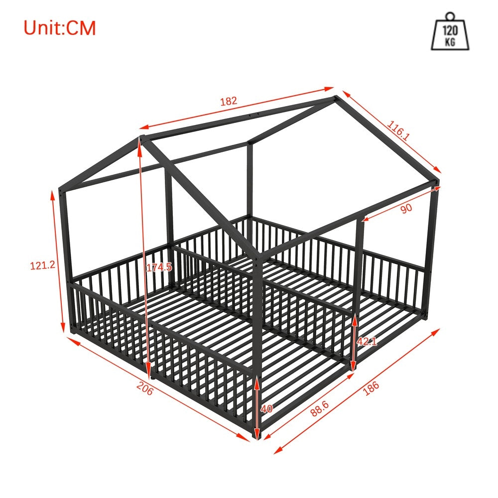 Letto per Bambini a Castello Casetta - MINIMAL - Metallo Nero 90x200 Senza Materasso