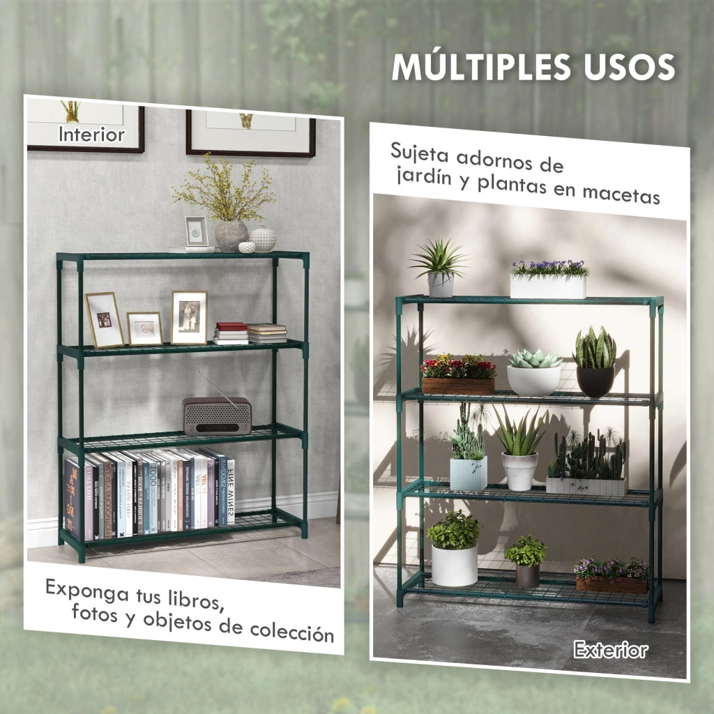 Supporto per Vasi a 4 Livelli in Acciaio per Giardino ¨C Minimal ¨C Verde 89x28x107 cm