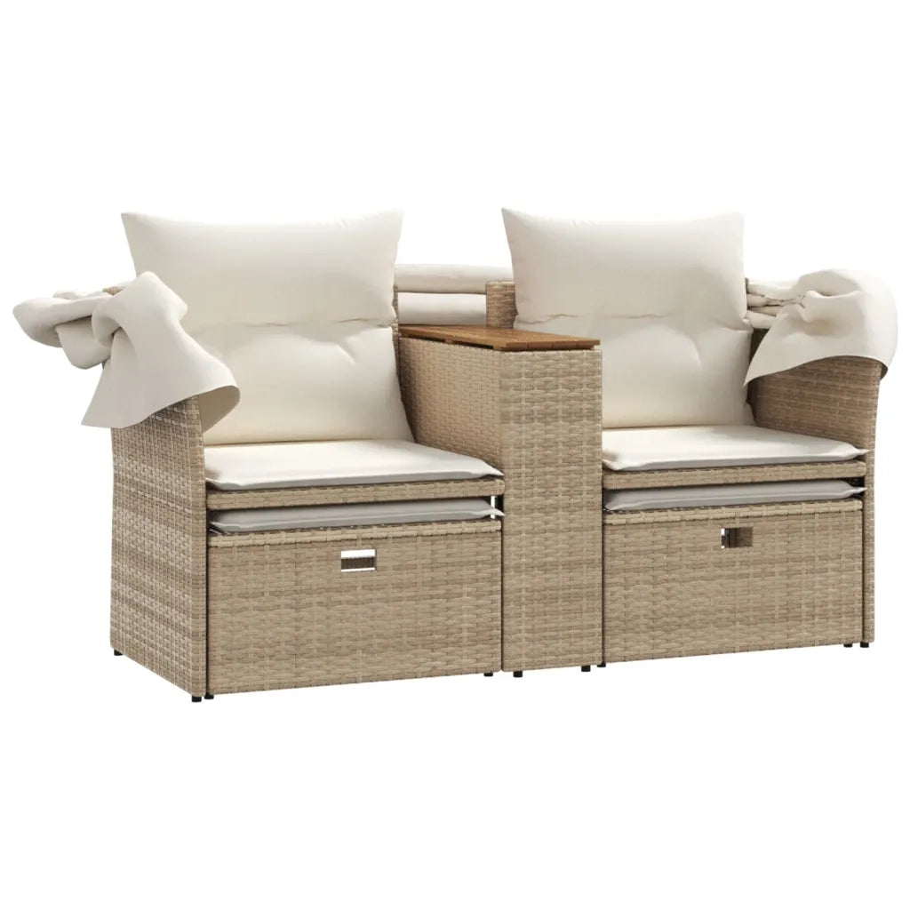 Divano Giardino 2 Posti-Sofa da Giardino-Divanetto da esterno Baldacchino e Sgabelli Beige Polyrattan 923908