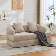Divano letto 2 posti pieghevole in chenille color khaki, con 2 cuscini schienale, salvaspazio