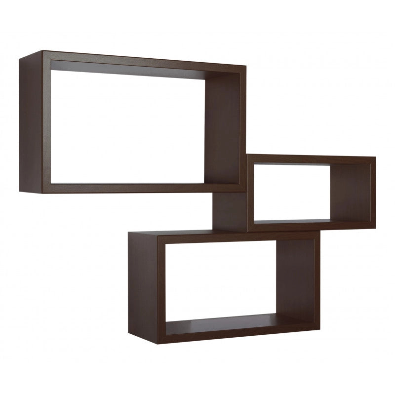 Set di 3 Mensole da Muro, Libreria Sospesa, Libreria Parete, Scaffale Parete, Wengè, 45x27 p15,5 cm, 40x22 p15,5 cm e 35x17 p15,5 cm - Trittico