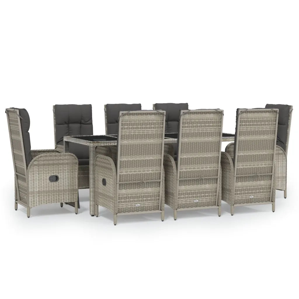 Set da Pranzo da Giardino 9 pz con Cuscini in Polyrattan Grigio 3185037