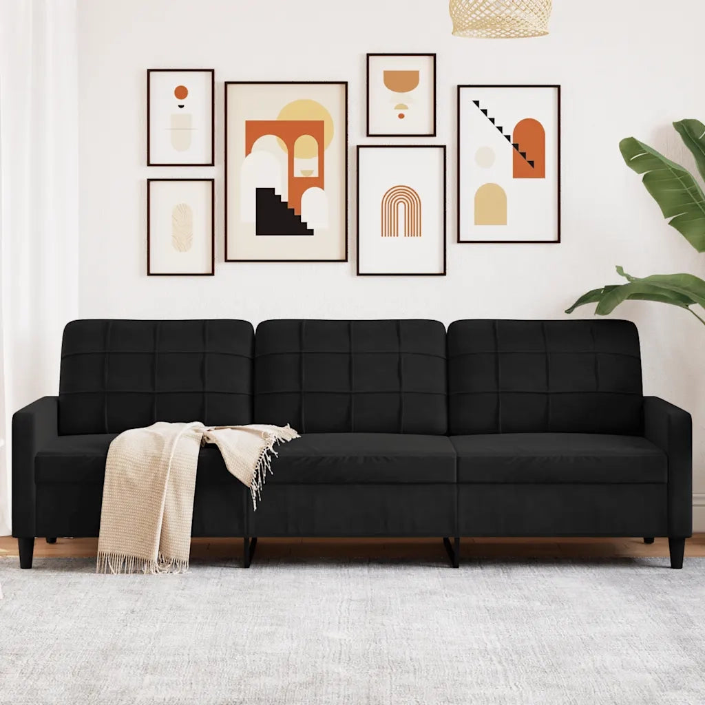Divano | Divano da soggiorno | Sofa a 3 Posti Nero 210 cm in Velluto