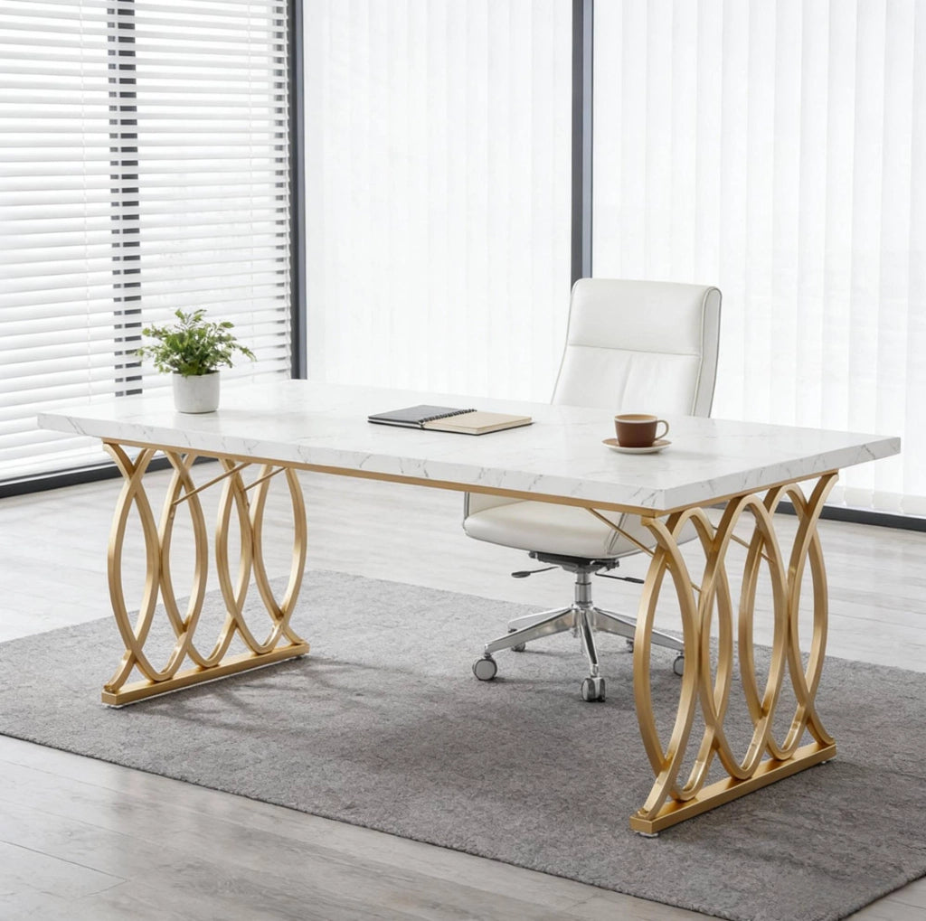 Scrivania per computer 160x80 cm bianco e oro
