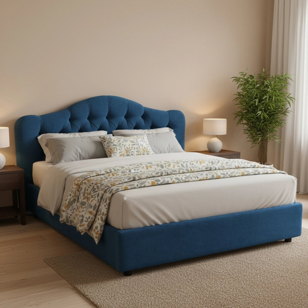 Letto Matrimoniale Allik, Letto Matrimoniale Materasso Incluso Made in Italy, blu