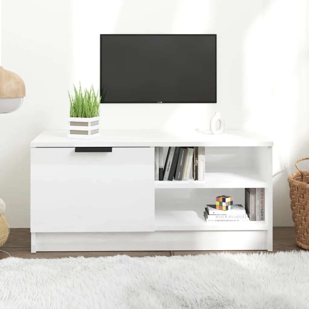Mobile TV | Armadietto TV | Mobile Porta TV Bianco Lucido 80x35x45 cm in Legno Multistrato