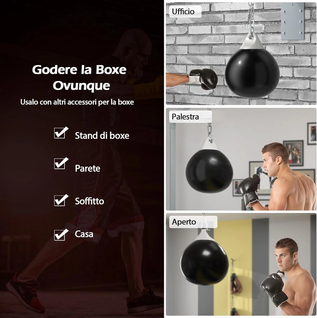 Sacco da Boxe ad Acqua da 51,5 cm, Sacco Anti-Perdite con Tubo di Riempimento d'Acqua, Catena in Metallo, Gancio e Croce, Sacco per Allenamento per Adulti e Bambini