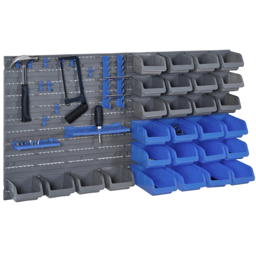 Cassetta Portautensili da 44pz con Scatole Regolabili e Rimovibili in PP Blu e Grigio, 54x22x95 cm