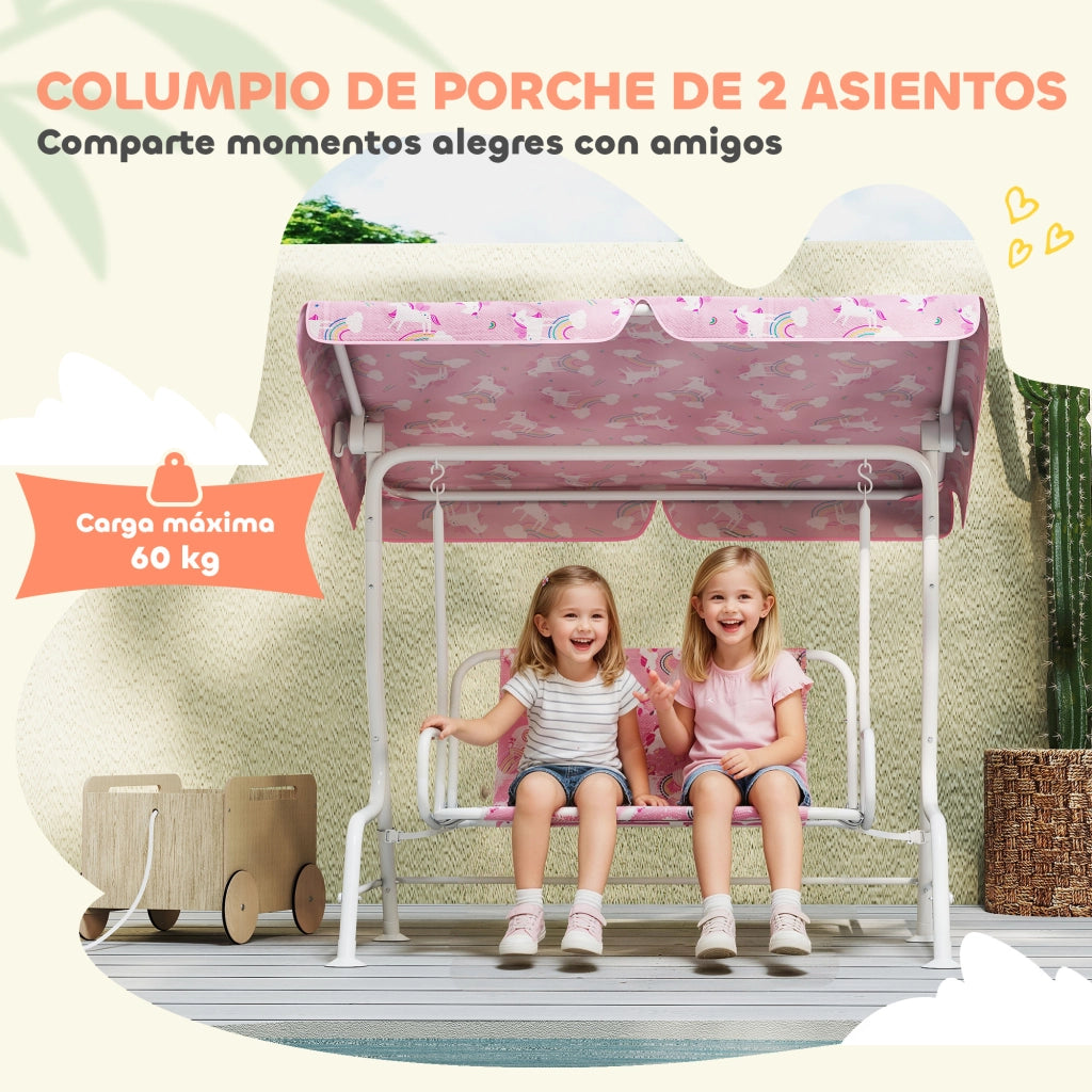 Altalena da giardino per bambini 2 posti ¨C zephmum ¨C rosa con design unicorno