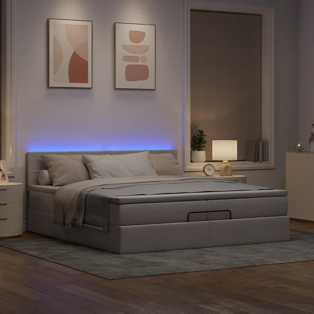 Struttura Letto Pouf con Materassi Tortora 200x200 cm Tessuto