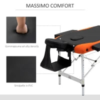 Lettino Massaggi Pieghevole, Portatile e Regolabile 185x60cm Nero e Arancione