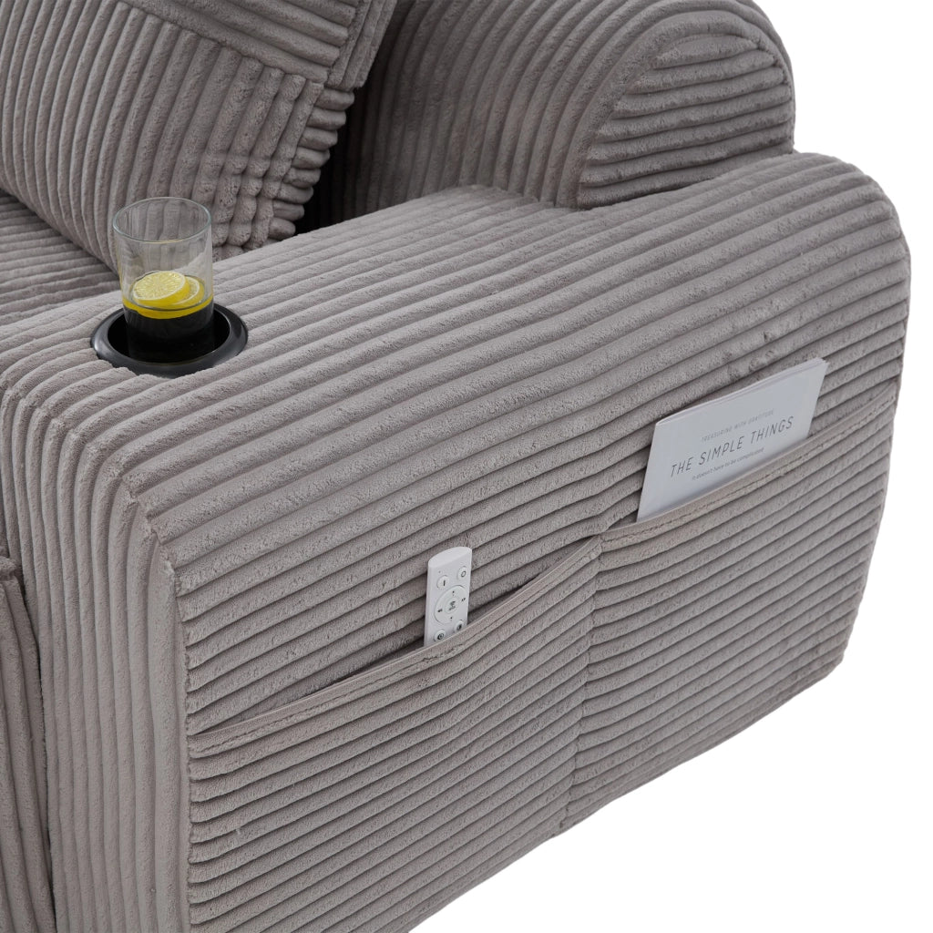 DIVANO Modulare 2 posti 200x99x80 cm in corduroy grigio chiaro con portalbicchiere
