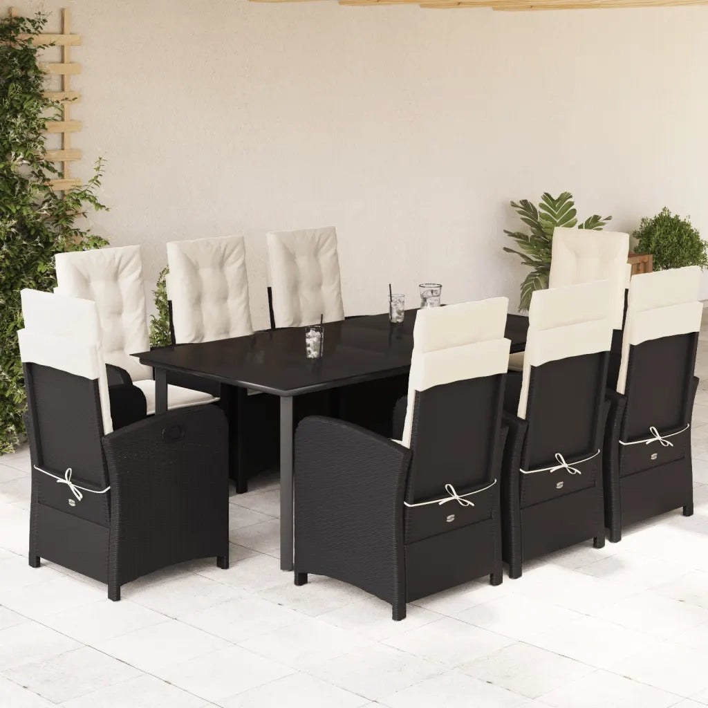 Set da Pranzo da Giardino 9 pz con Cuscini Nero in Polyrattan 3212309