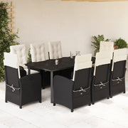 Set da Pranzo da Giardino 9 pz con Cuscini Nero in Polyrattan 3212309
