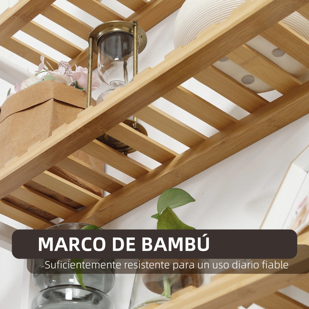 Libreria a Parete con 3 Ripiani Flottanti in Bamb¨´ ¨C Minimal ¨C 60x15x54 cm Bianco e Naturale