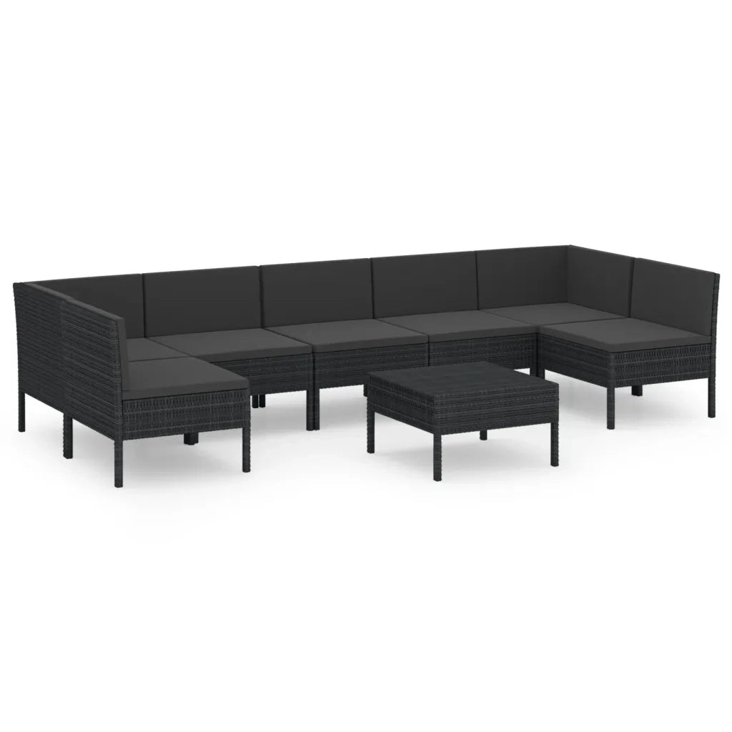 Set Divani da Giardino 8 pz con Cuscini in Polyrattan Nero 3094593