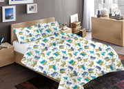 Sacco Copripiumino Piumone Letto In 100% Cotone Disegno Gatti Mod RP Micio Colorato Animali Made Italy - Piazza E Mezza - Blu
