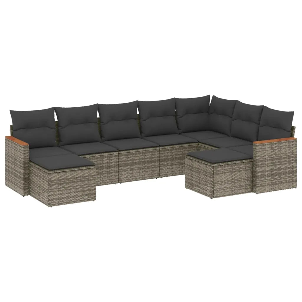 Set Divano da Giardino 9 pz con Cuscini Grigio in Polyrattan 3226543