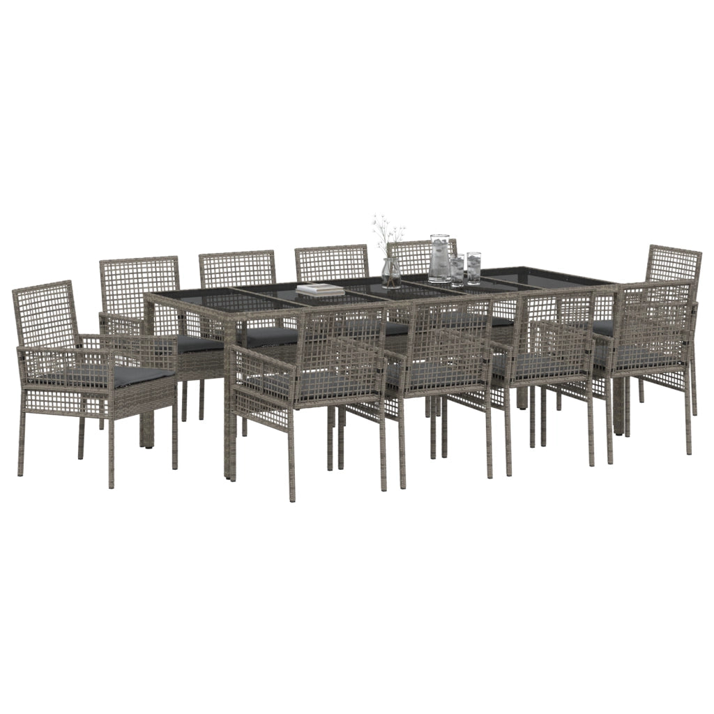Set da pranzo da giardino 11 pezzi con cuscini Grigio Polyrattan