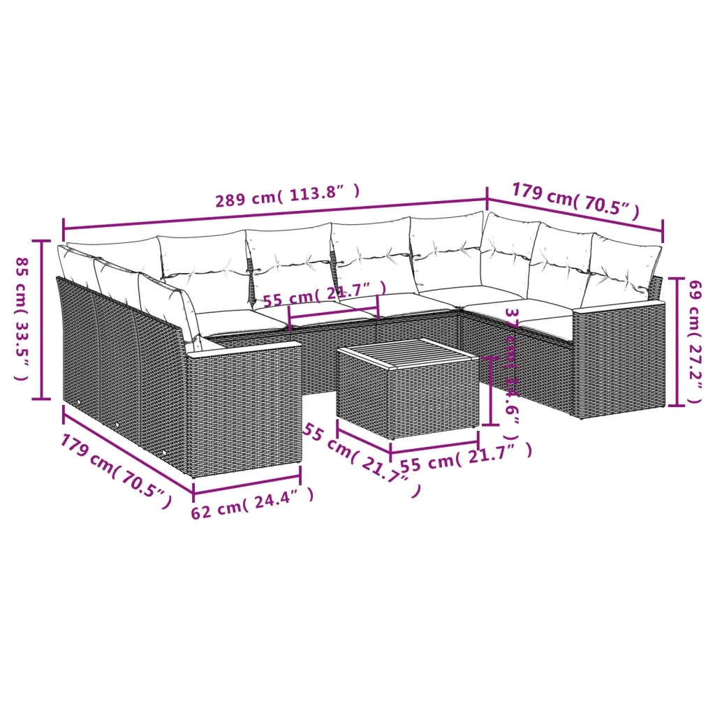 Set Divano da Giardino 10 pz con Cuscini Grigio in Polyrattan 3258686