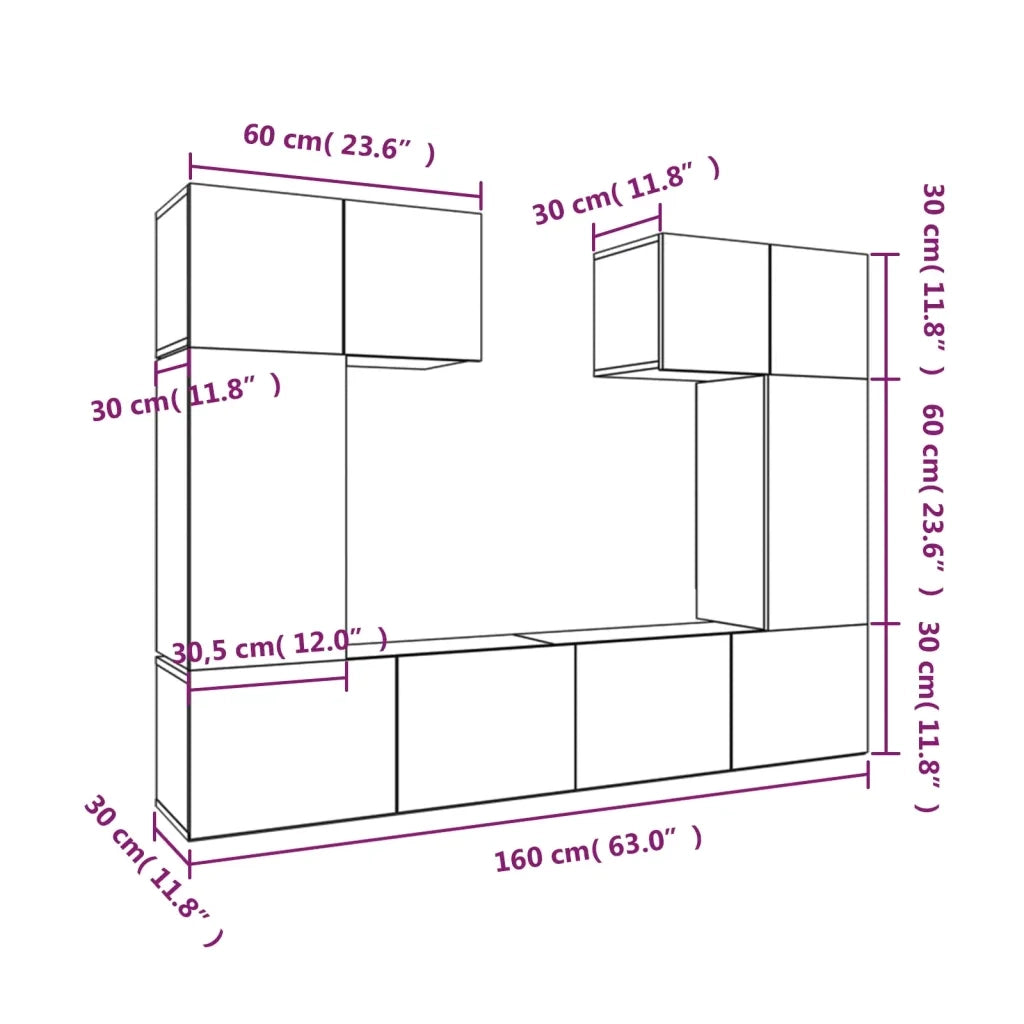Set di Mobili Porta TV 6 pz Bianco in Legno Multistrato 3114454
