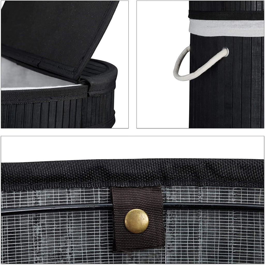 Cesto portabiancheria rotondo con coperchio 63 cm bambù nero 13_0000819_4