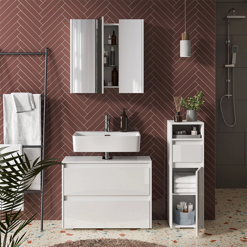 Vicco Set di mobili da bagno Bianco/bianco lucido 3 parti