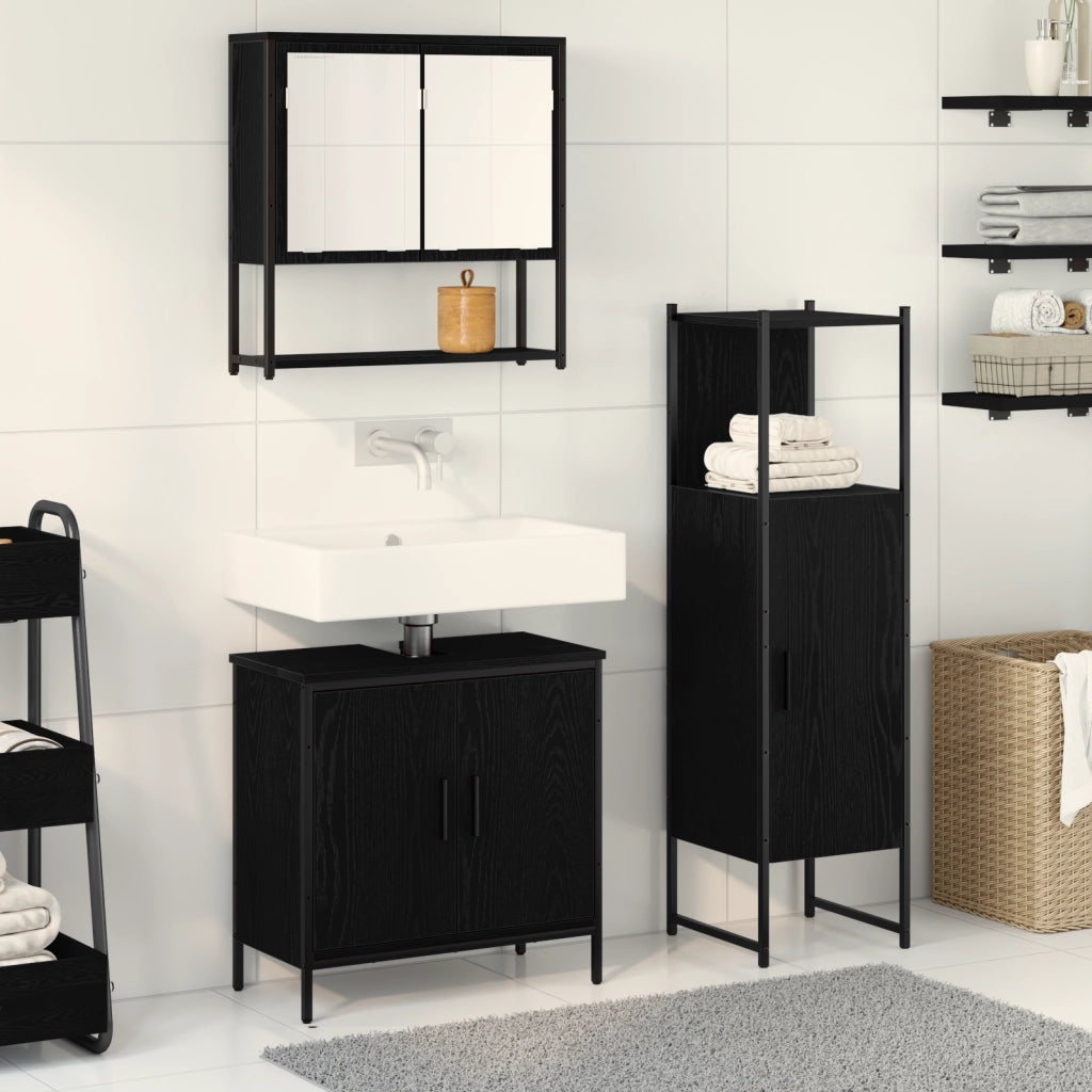Set di mobili da bagno 3 pezzi in legno ingegnerizzato rovere nero